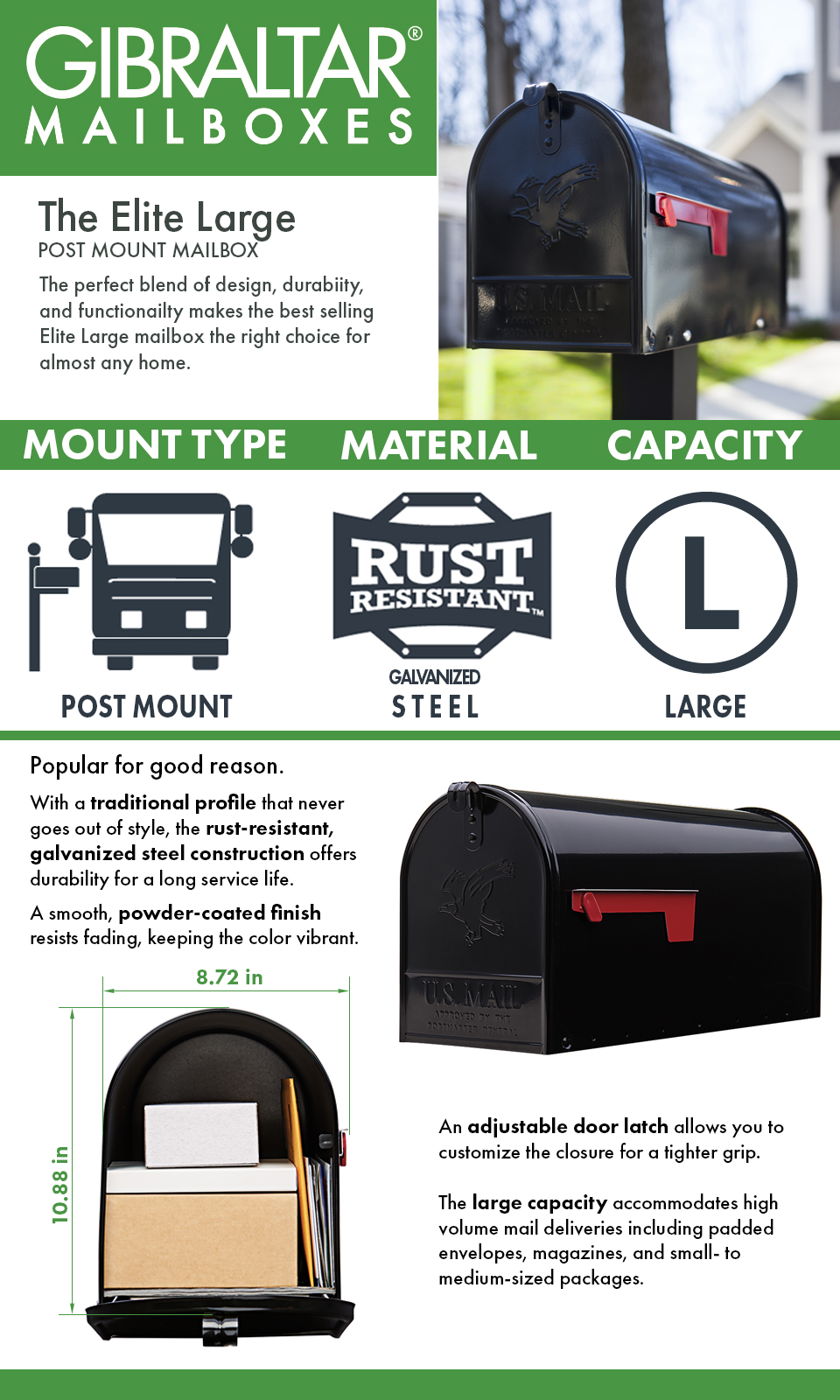 Gibraltar Mailboxes Elite Large Galvanized Steel PostMount Mailbox in